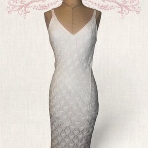 Chic White Diamond-Patterned Midi Boho Beach Vacation Cruise Spring Break Dress